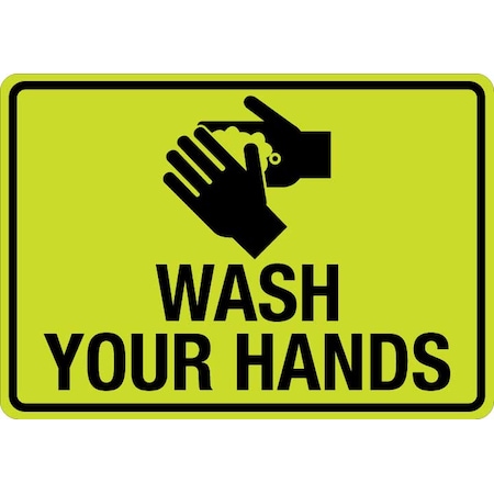 Lyle Sign, Wash Your Hands (W Sym), LCUV-0078ST-RD_10x7 Hivis Reflective Decal  Wash Your Hands (W Sym) LCUV-0078ST-RD_10x7